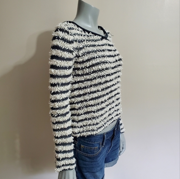 Free People "Downy Stripe" Cropped Crochet Striped Sweater Size M - Picture 3 of 16